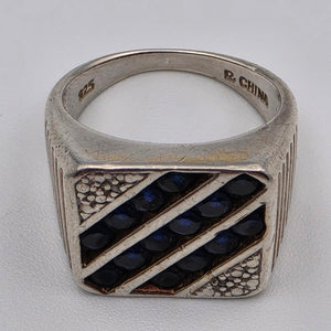 PRIME ART & JEWEL Blue Sapphire/Sterling Silver Mens Ring Size 7.75