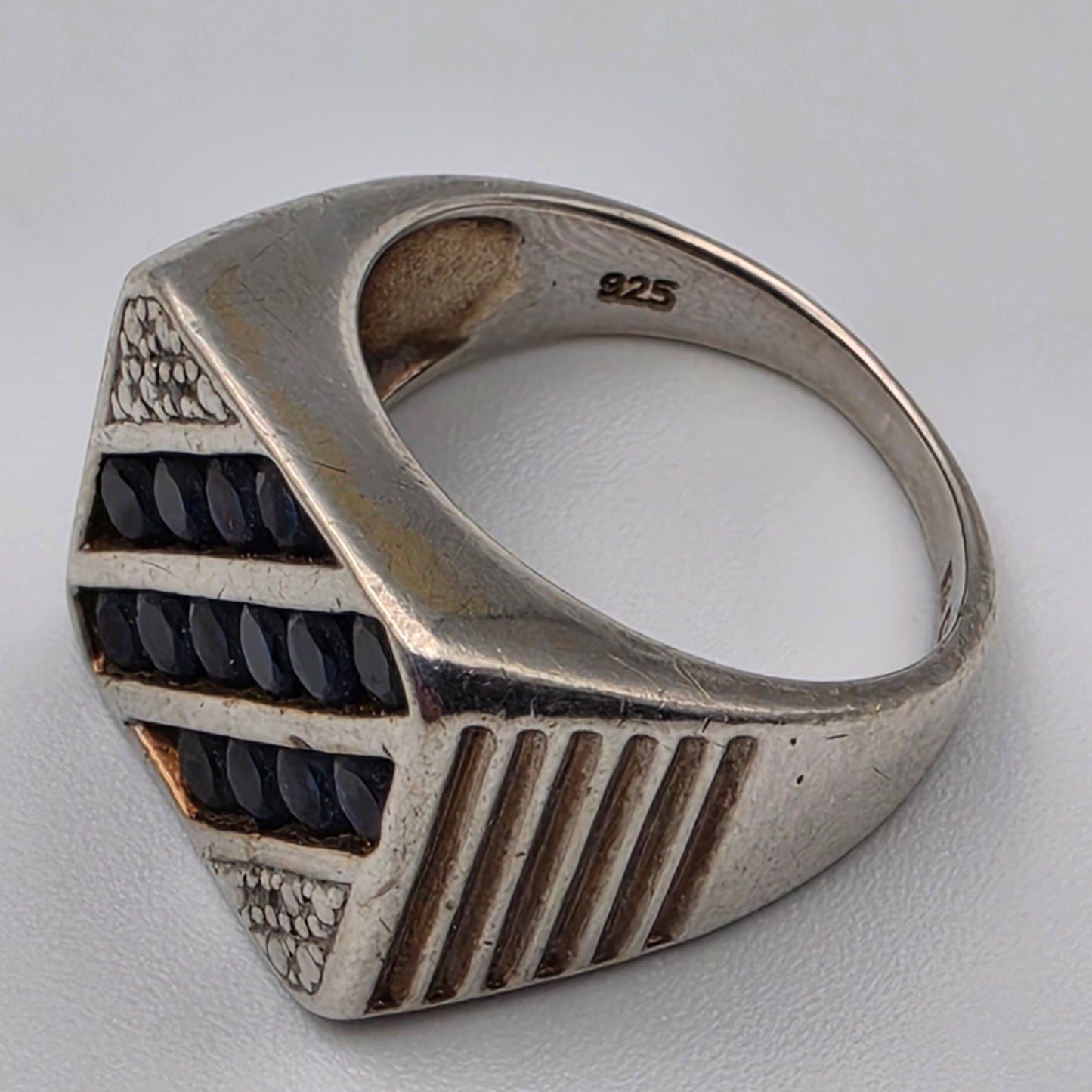 PRIME ART & JEWEL Blue Sapphire/Sterling Silver Mens Ring Size 7.75