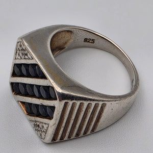 PRIME ART & JEWEL Blue Sapphire/Sterling Silver Mens Ring Size 7.75