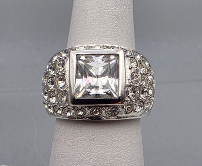 Silver Tone/Clear Rhinestone Dome Ring Size 7