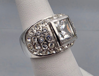 Silver Tone/Clear Rhinestone Dome Ring Size 7