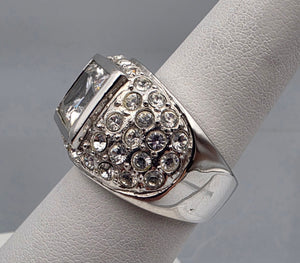 Silver Tone/Clear Rhinestone Dome Ring Size 7