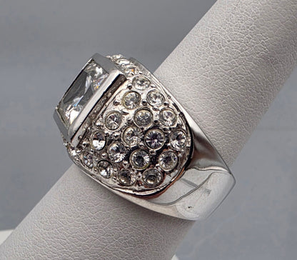 Silver Tone/Clear Rhinestone Dome Ring Size 7