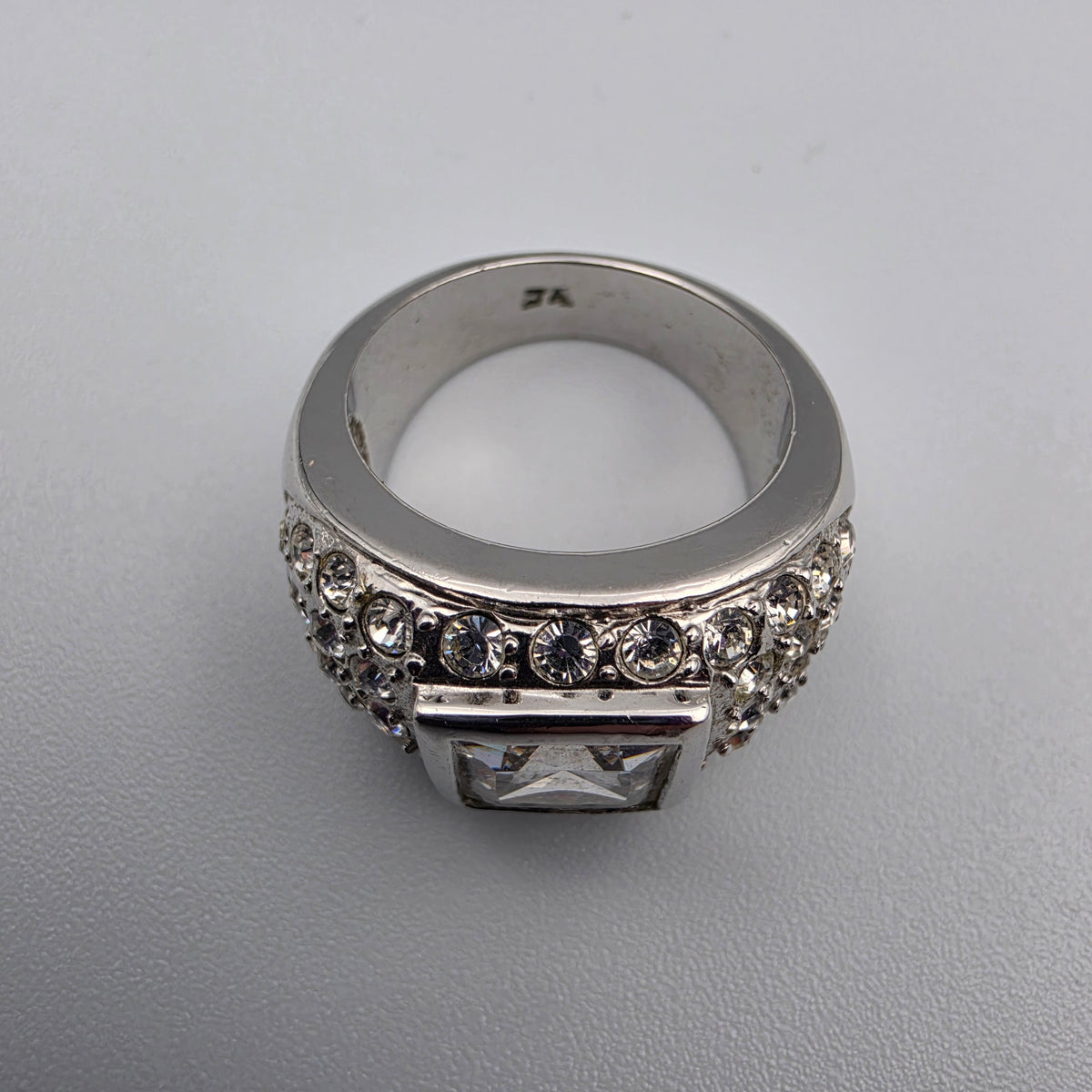 Silver Tone/Clear Rhinestone Dome Ring Size 7