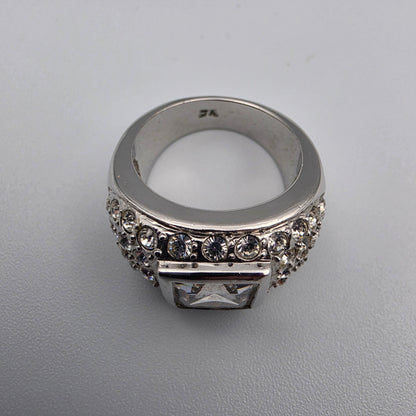 Silver Tone/Clear Rhinestone Dome Ring Size 7
