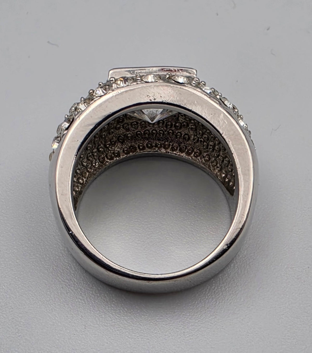 Silver Tone/Clear Rhinestone Dome Ring Size 7