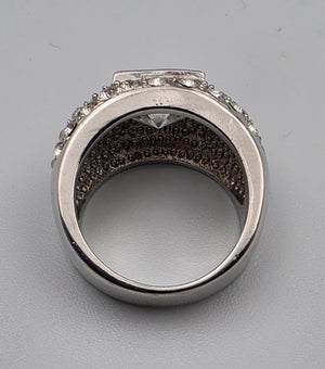 Silver Tone/Clear Rhinestone Dome Ring Size 7
