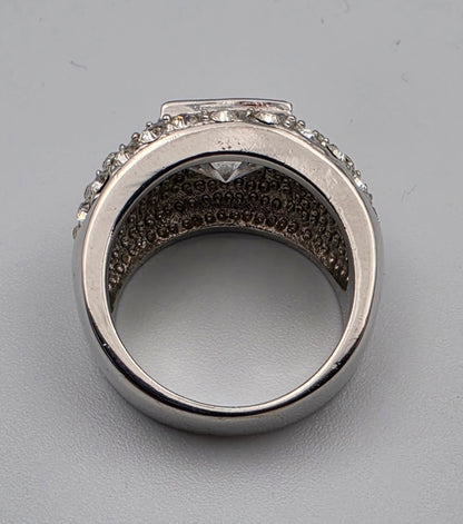Silver Tone/Clear Rhinestone Dome Ring Size 7