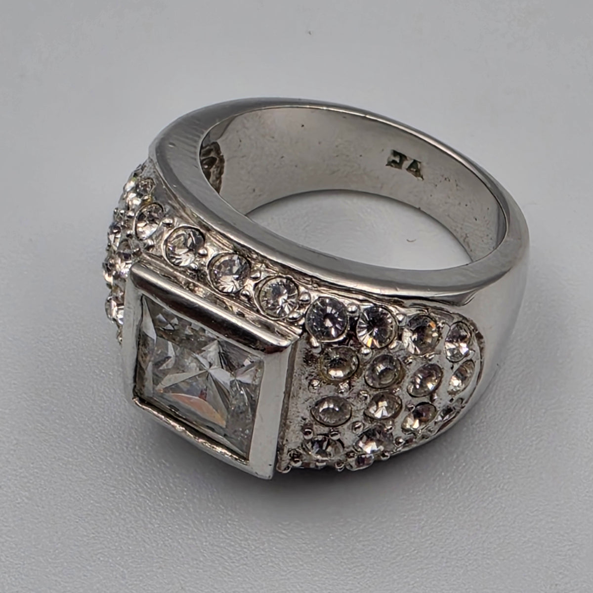 Silver Tone/Clear Rhinestone Dome Ring Size 7