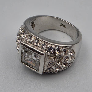 Silver Tone/Clear Rhinestone Dome Ring Size 7
