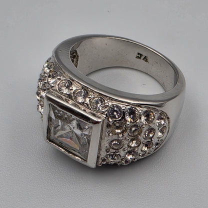 Silver Tone/Clear Rhinestone Dome Ring Size 7