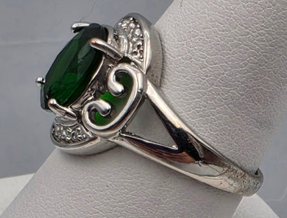 Silver Plated /Green Tourmaline Ring Size 9