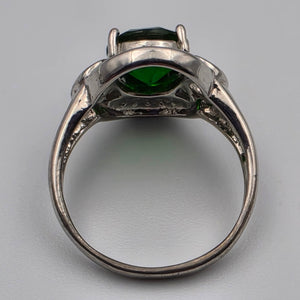 Silver Plated /Green Tourmaline Ring Size 9