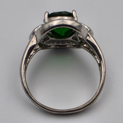 Silver Plated /Green Tourmaline Ring Size 9