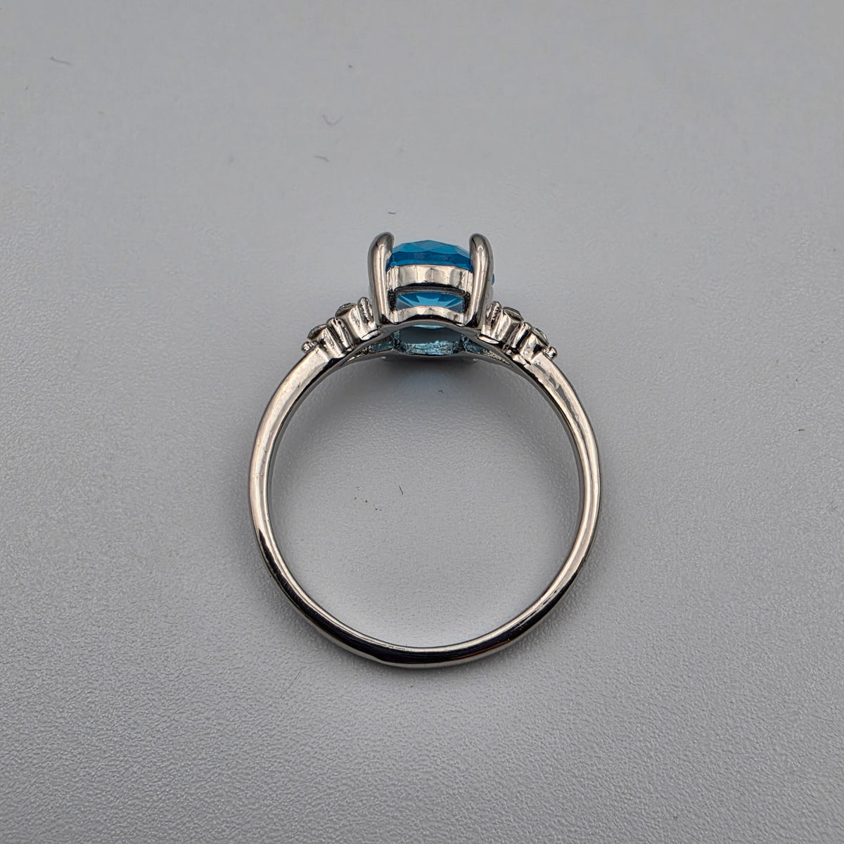 Silver Plated/Blue/Clear/Crystal Rhinestone Ring Size 8.75