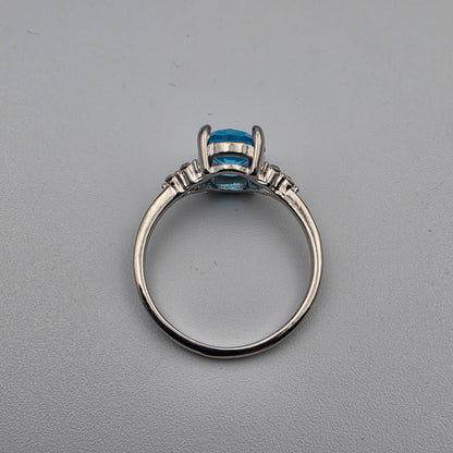 Silver Plated/Blue/Clear/Crystal Rhinestone Ring Size 8.75