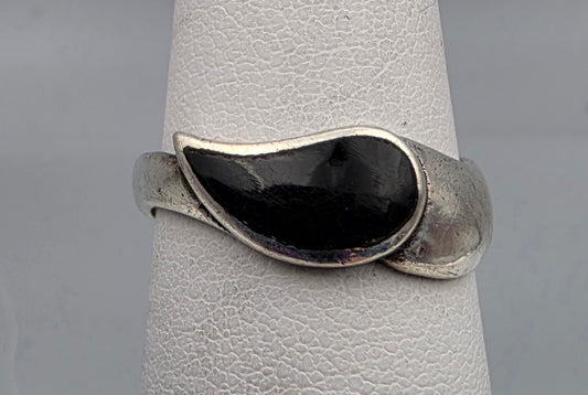 Sterling Silver/Inlaid Onyx Ring Size 5.5