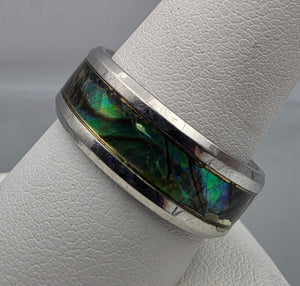 Paua Shell Inlaid/Silvertone Band Ring Size 9.25