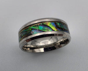 Paua Shell Inlaid/Silvertone Band Ring Size 9.25