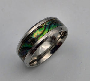 Paua Shell Inlaid/Silvertone Band Ring Size 9.25