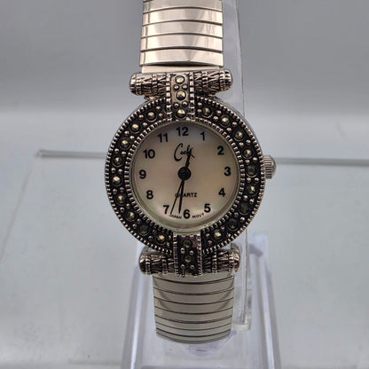 CACHÈ Silver Tone/Marcasite Stretch/Expandable Band Watch