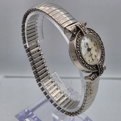 CACHÈ Silver Tone/Marcasite Stretch/Expandable Band Watch