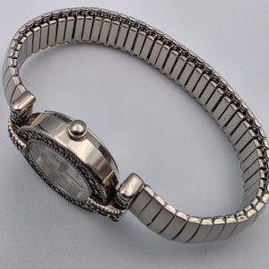 CACHÈ Silver Tone/Marcasite Stretch/Expandable Band Watch