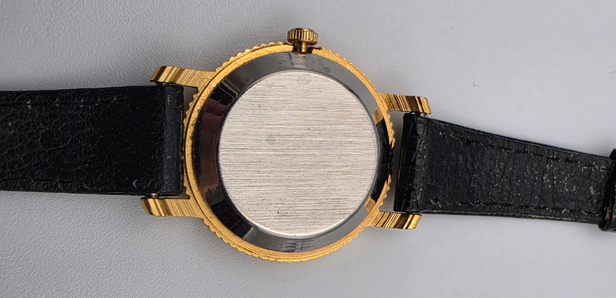 Faux Gold Coin/Black Leather Band Watch