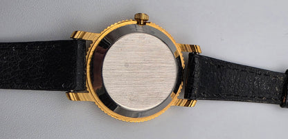 Faux Gold Coin/Black Leather Band Watch