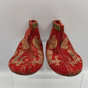 Red Felted Wool/Gold Painted Vintage 1930's-1940's Childs Christmas House Slippers