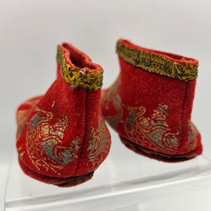 Red Felted Wool/Gold Painted Vintage 1930's-1940's Childs Christmas House Slippers