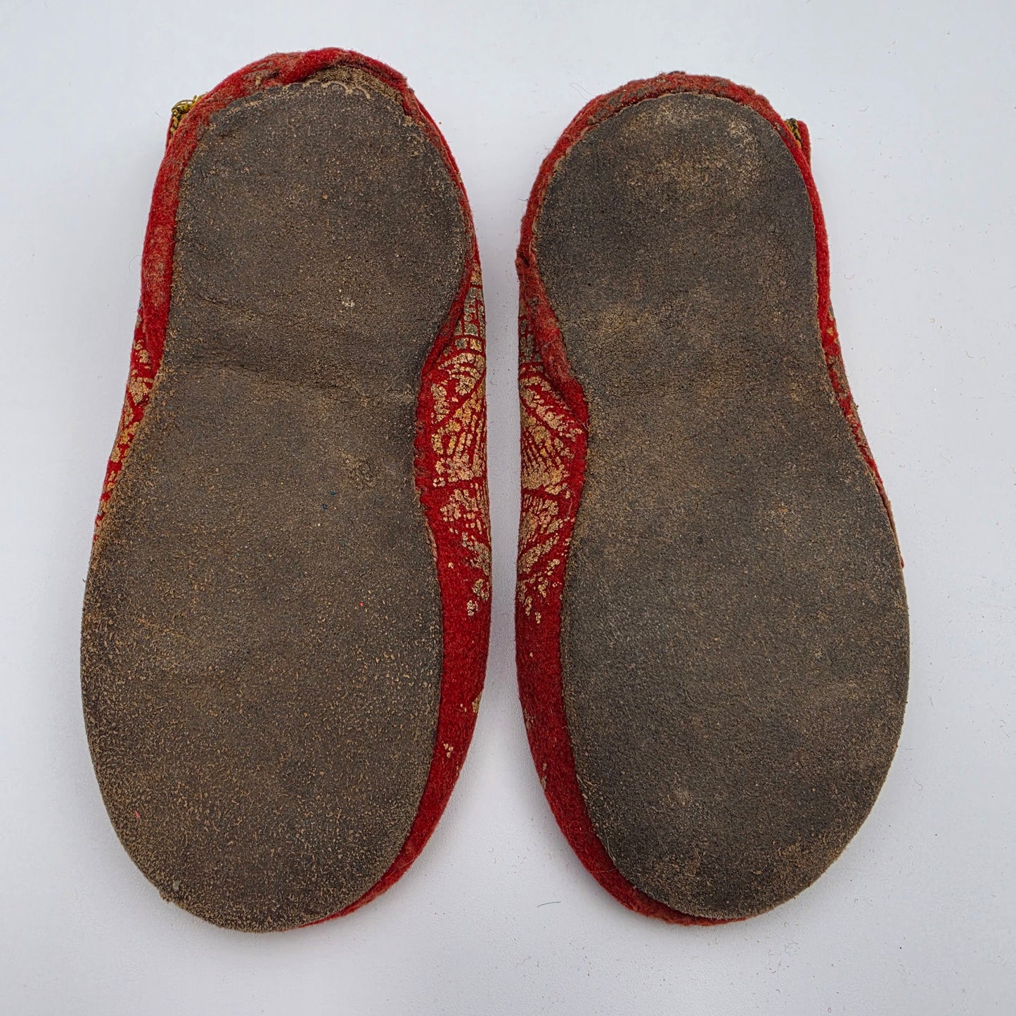 Red Felted Wool/Gold Painted Vintage 1930's-1940's Childs Christmas House Slippers