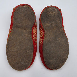 Red Felted Wool/Gold Painted Vintage 1930's-1940's Childs Christmas House Slippers