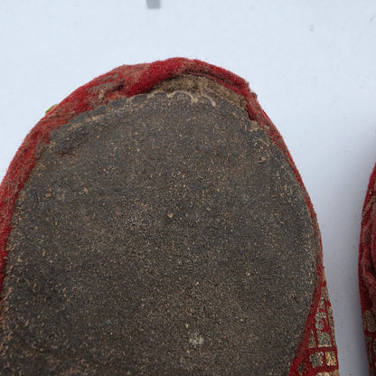 Red Felted Wool/Gold Painted Vintage 1930's-1940's Childs Christmas House Slippers