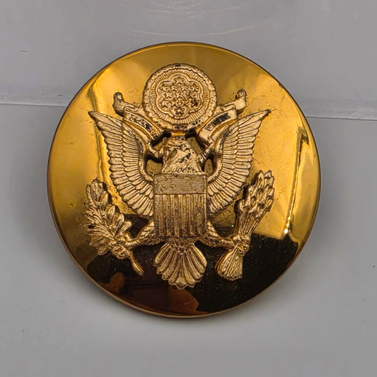 WWII US ARMY Gold Tone Enlisted Service Visor/Hat Cap Front Emblem