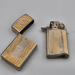 1976 ZIPPO Vintage Two Tone Gold Flame Design/Engraved/Flip Top/Windproof Lighter