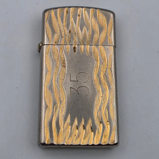 1976 ZIPPO Vintage Two Tone Gold Flame Design/Engraved/Flip Top/Windproof Lighter