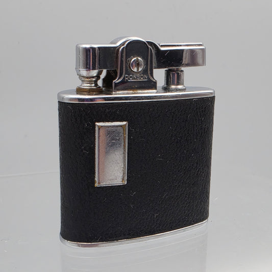 Black Leather Wrapped Ronson Standard Petrol Vintage 1930's-1940's Lighter
