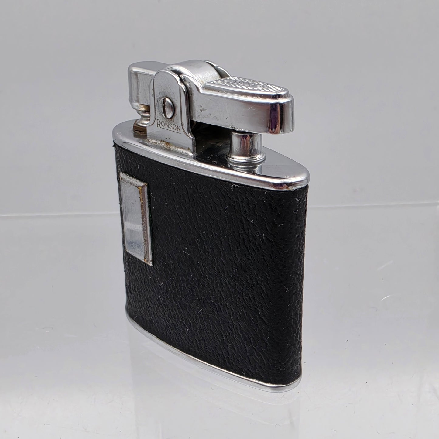 Black Leather Wrapped Ronson Standard Petrol Vintage 1930's-1940's Lighter