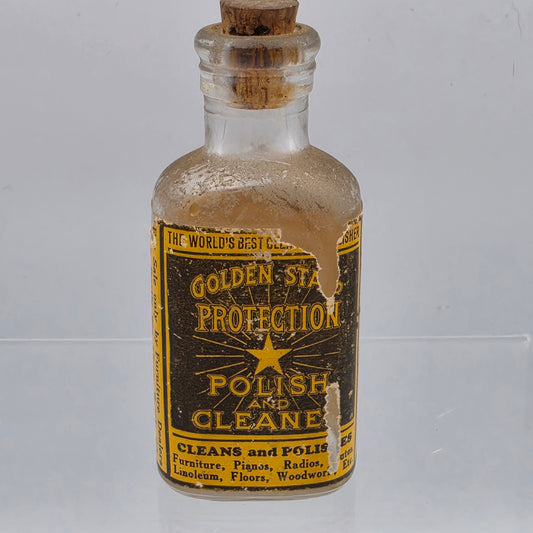 GOLDEN STAR PROTECTION Pre 1930 Antique Cleaning and Polishing Bottle With Original Cork