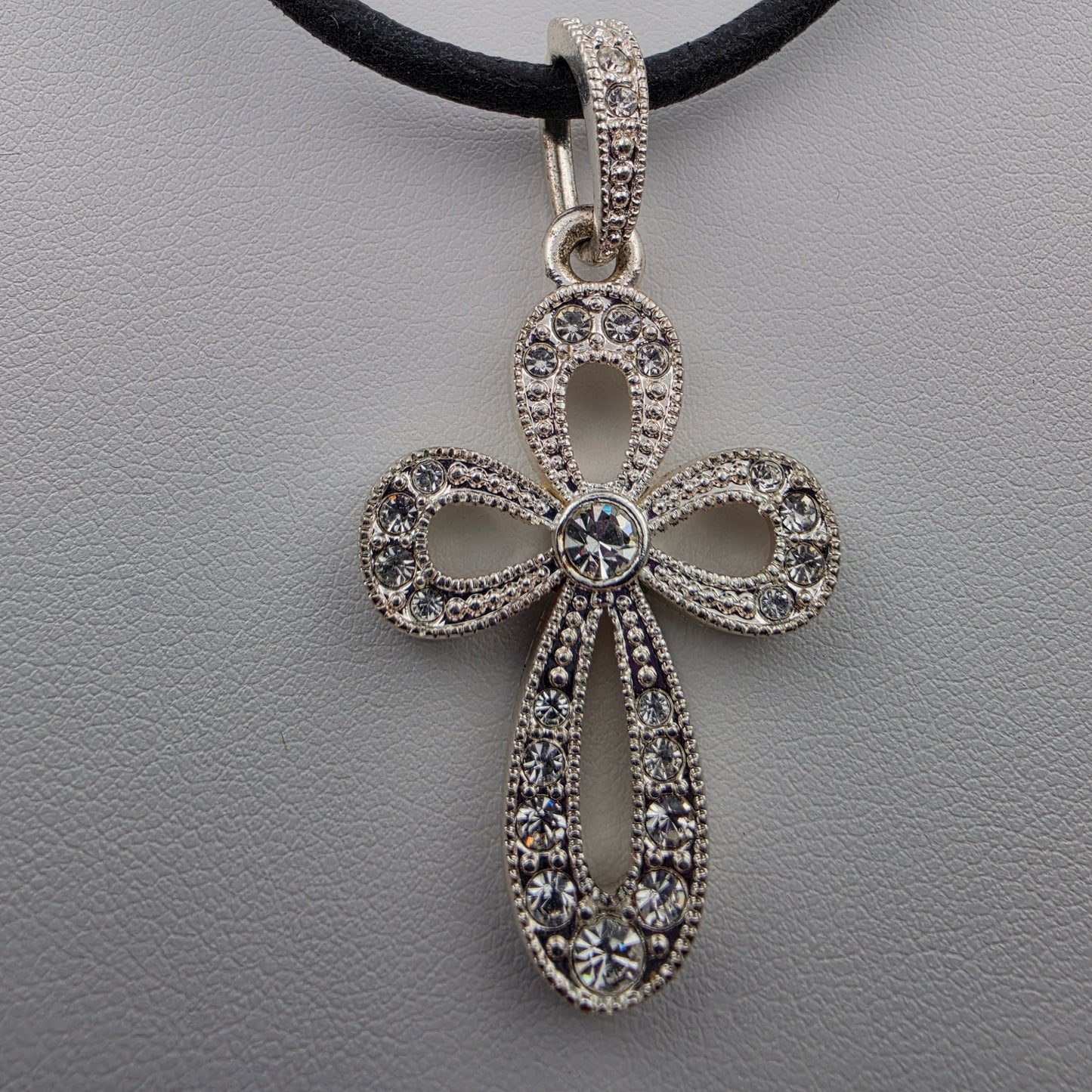 PREMIER DESIGNS Silver Tone/Crystal Rhinestone Looped Cross Pendant