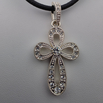 PREMIER DESIGNS Silver Tone/Crystal Rhinestone Looped Cross Pendant