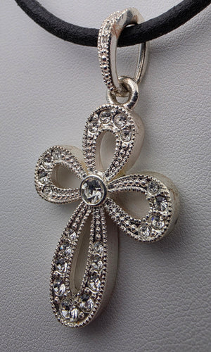 PREMIER DESIGNS Silver Tone/Crystal Rhinestone Looped Cross Pendant