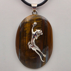 Tigers Eye/Sterling Silver/Leaping Panther 3" Statement Pendant