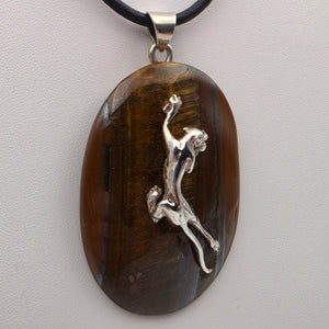 Tigers Eye/Sterling Silver/Leaping Panther 3" Statement Pendant