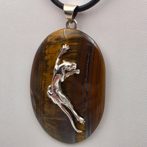 Tigers Eye/Sterling Silver/Leaping Panther 3" Statement Pendant