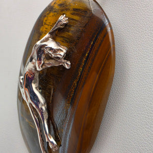Tigers Eye/Sterling Silver/Leaping Panther 3" Statement Pendant
