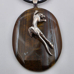 Tigers Eye/Sterling Silver/Leaping Panther 3" Statement Pendant