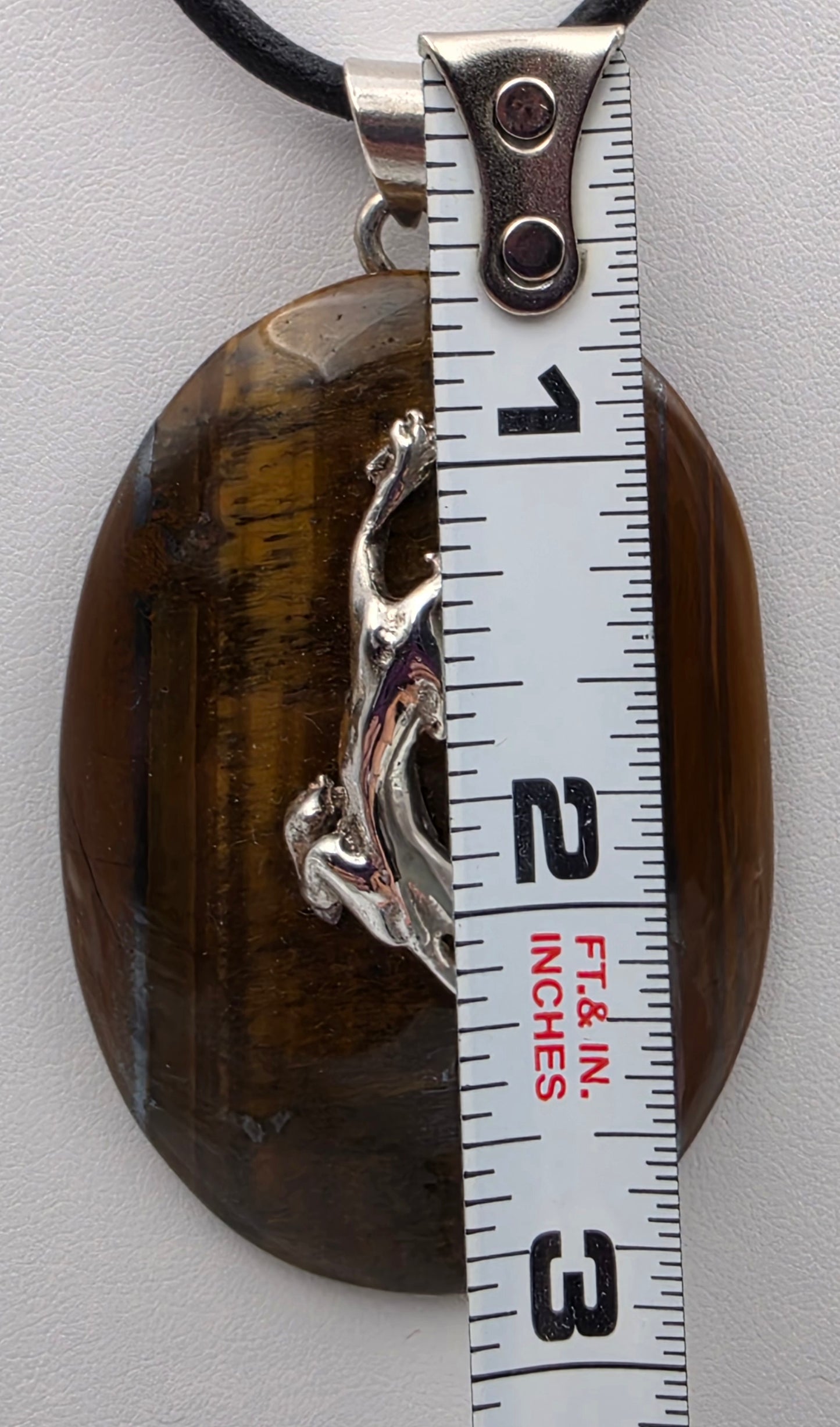 Tigers Eye/Sterling Silver/Leaping Panther 3" Statement Pendant