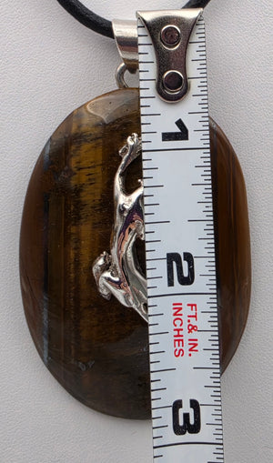 Tigers Eye/Sterling Silver/Leaping Panther 3" Statement Pendant